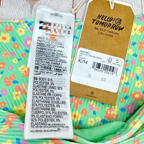 NWT Billabong I See You Tanlines Tanga Bikini Bottoms Women’s Size XL/14 - Picture 7 of 7